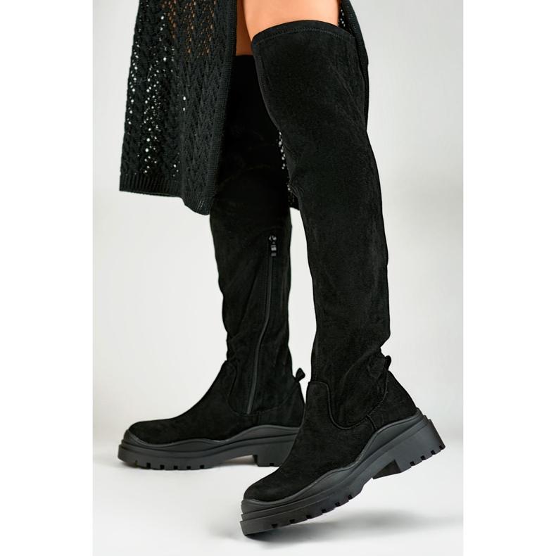 Botas altas de mujer en ante negro 2