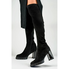 Botas altas de mujer de ante negro con tacón alto 4