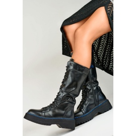 Botas hasta la rodilla con cordones para mujer hechas de cuero ecológico negro 4