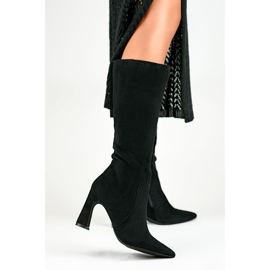 Botas negras de tacón hasta la rodilla para mujer negro 1