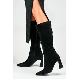 Botas negras de tacón hasta la rodilla para mujer negro 4
