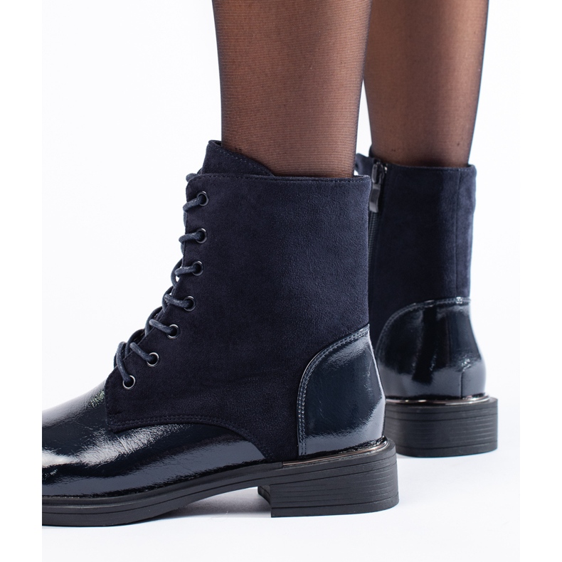 Botas de trabajadora con cordones de mujer azul marino de Shelovet 1 Botas de trabajadora con cordones de mujer azul marino de Shelovet 1