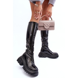 PS1 Botas de charol con plataforma enorme y cremallera, Black Ringo negro 4