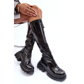 PS1 Botas de charol con plataforma enorme y cremallera, Black Ringo negro 5