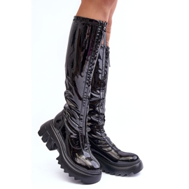 PS1 Botas de charol con plataforma enorme y cremallera, Black Ringo negro 1
