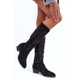 Botas Cowboy Tacón Bajo Ante Negro Lunah 3