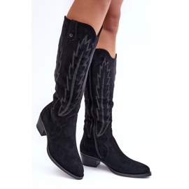 Botas Cowboy Tacón Bajo Ante Negro Lunah 6