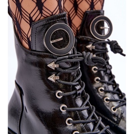 Vinceza Botines de charol con decoración de ascuas negras negro 8