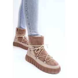 Vinceza Botas de nieve de piel beige con plataforma Maxava 7