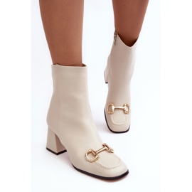 PH2 Botín tacón Pamelinta de piel beige con adorno 5