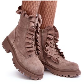 PS1 Botines de ante con aislamiento y tacón plano, góndola beige oscuro 9