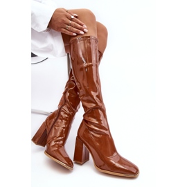 PS1 Botas de charol con tacón alto por encima de la rodilla, marrón Mlokva 4