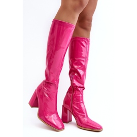 PS1 Botas De Tacón Alto De Charol Por Encima De La Rodilla Fucsia Mlokva rosado 1