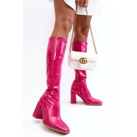 PS1 Botas De Tacón Alto De Charol Por Encima De La Rodilla Fucsia Mlokva rosado 3