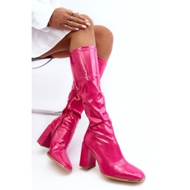 PS1 Botas De Tacón Alto De Charol Por Encima De La Rodilla Fucsia Mlokva rosado 5