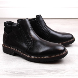 Botines de hombre de piel, forrado de lana, negro Rieker 33151-00 1