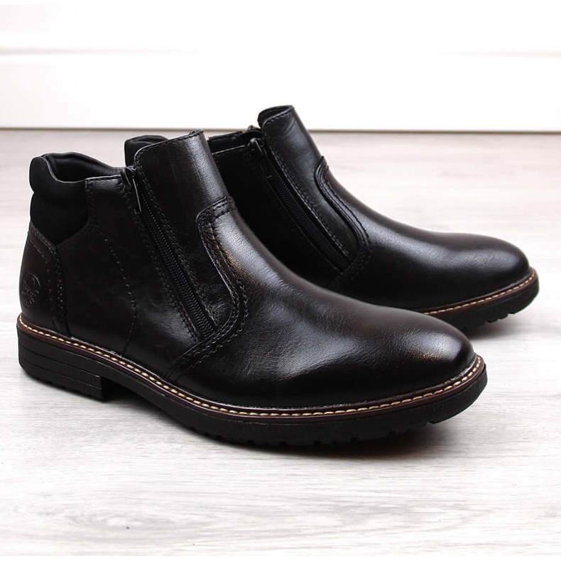 Botines de hombre de piel, forrado de lana, negro Rieker 33151-00 1