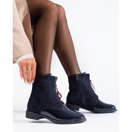 Botines de mujer azul marino con tacón plano de Shelovet 2 Botines de mujer azul marino con tacón plano de Shelovet 2