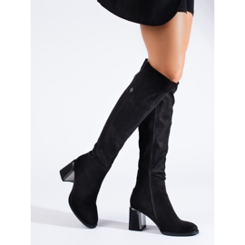 Botas clásicas de tacón alto de ante Shelovet negro 1