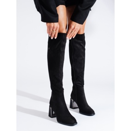 Botas clásicas de tacón alto de ante Shelovet negro 2