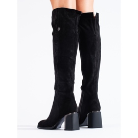 Botas clásicas de tacón alto de ante Shelovet negro 3