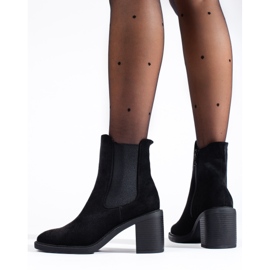 Botas Chelsea de mujer Shelovet de ante negro con tacón alto 3