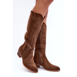 PS1 Botas Cowboy Ante Tacón Bajo Marrón Lunah 1