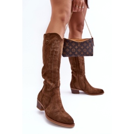 PS1 Botas Cowboy Ante Tacón Bajo Marrón Lunah 4