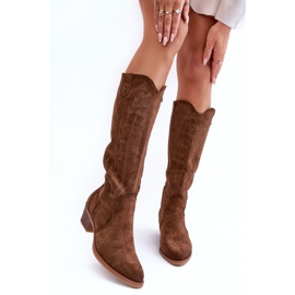 PS1 Botas Cowboy Ante Tacón Bajo Marrón Lunah 2