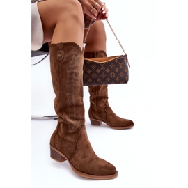 PS1 Botas Cowboy Ante Tacón Bajo Marrón Lunah 5