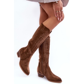 PS1 Botas Cowboy Ante Tacón Bajo Marrón Lunah 3