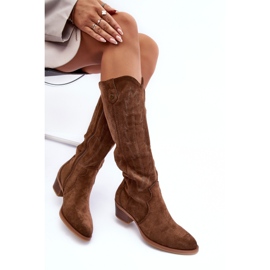 PS1 Botas Cowboy Ante Tacón Bajo Marrón Lunah 6