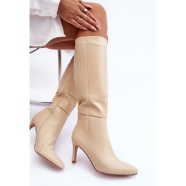 Botas de tacón alto de cuero Serpens beige 8