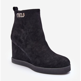 PS1 Botines de cuña aislantes de ante con decoración, Black Vere negro 2