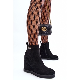PS1 Botines de cuña aislantes de ante con decoración, Black Vere negro 7