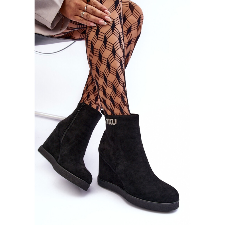 PS1 Botines de cuña aislantes de ante con decoración, Black Vere negro 1