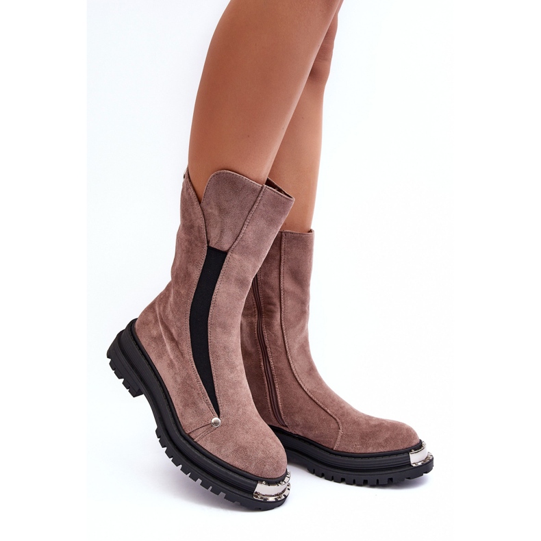 PS1 Botas aislantes de ante con tacón plano, Palimra beige oscuro 1 PS1 Botas aislantes de ante con tacón plano, Palimra beige oscuro 1
