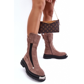 PS1 Botas aislantes de ante con tacón plano, Palimra beige oscuro 4