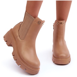PS1 Botines Chelsea de piel para mujer con adornos de lóbulo en beige 9