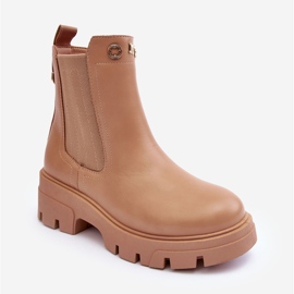 PS1 Botines Chelsea de piel para mujer con adornos de lóbulo en beige 1