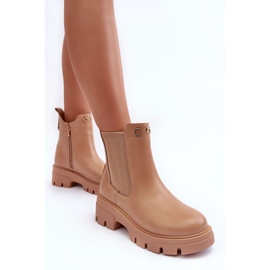 PS1 Botines Chelsea de piel para mujer con adornos de lóbulo en beige 4