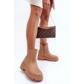PS1 Botines Chelsea de piel para mujer con adornos de lóbulo en beige 5