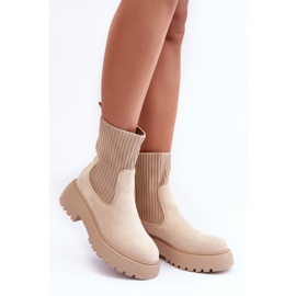 PS1 Botines De Ante Con Calcetín Sobre Plataforma Y Tacón Plano, Rewam Beige 2