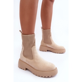 PS1 Botines De Ante Con Calcetín Sobre Plataforma Y Tacón Plano, Rewam Beige 6