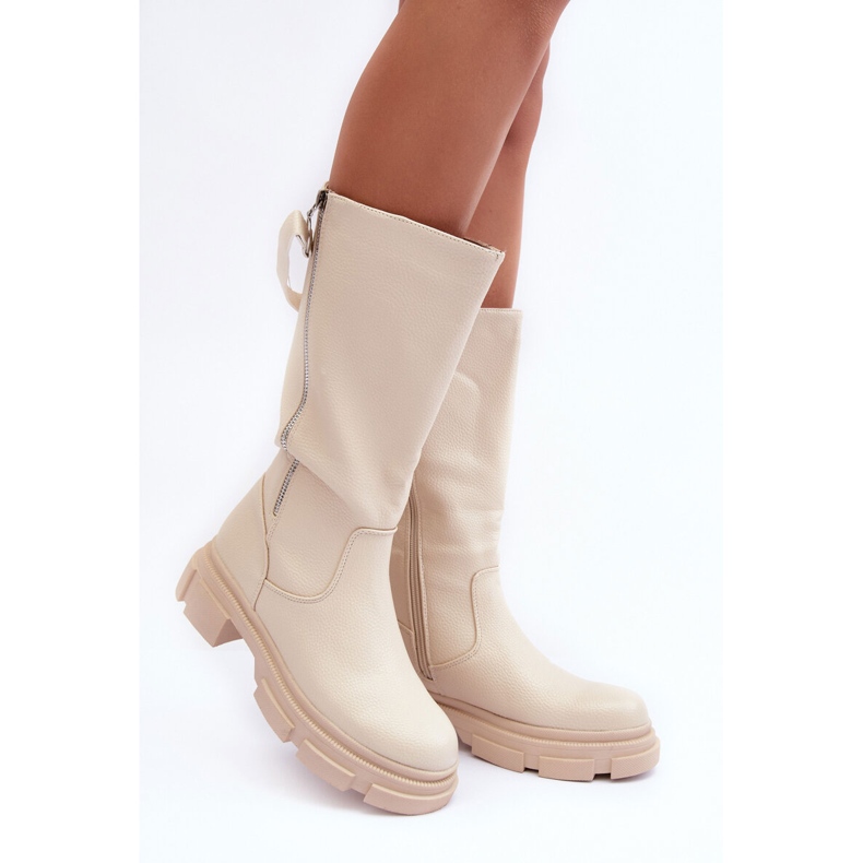 Botas Media Pierna Lizames Beige Claro 2 Botas Media Pierna Lizames Beige Claro 2