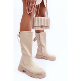 Botas Media Pierna Lizames Beige Claro 6