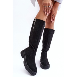 Vinceza Botas de ante con tacón plano y plataforma, Negro Nesina 2