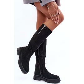 Vinceza Botas de ante con tacón plano y plataforma, Negro Nesina 3