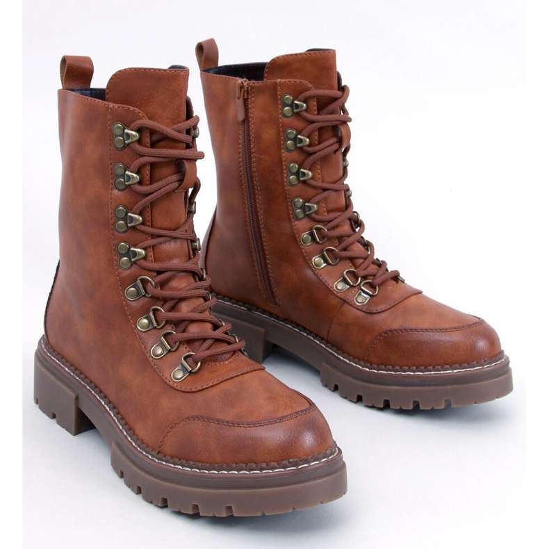 Botines Makare Camel con cordones marrón 1