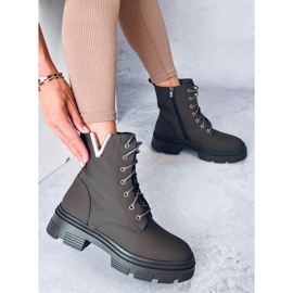 Clend Botines militares con cordones caqui verde 3